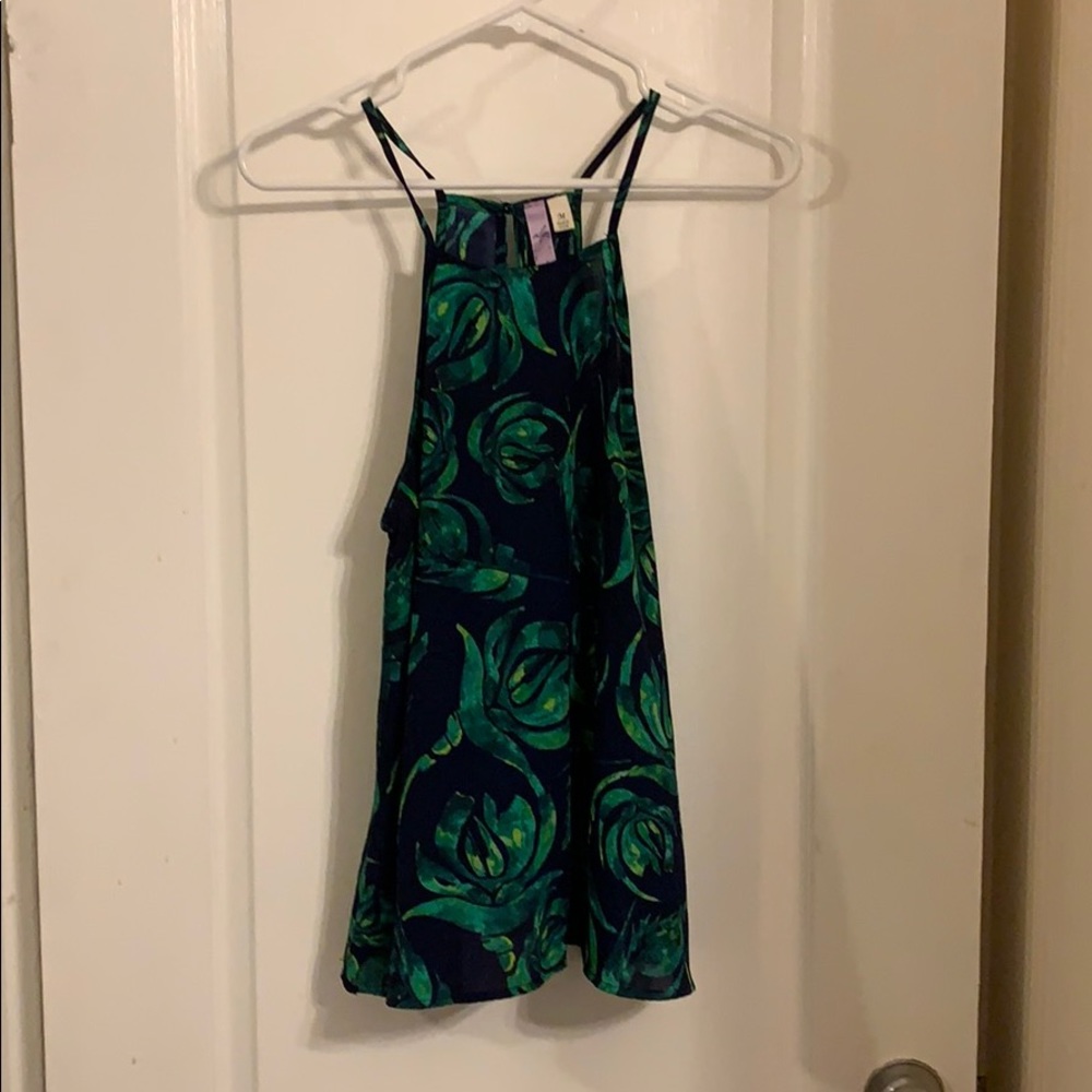 Blue and green floral tank blouse